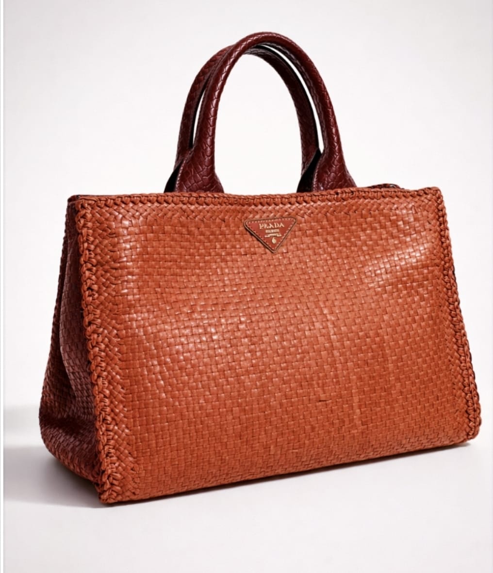 Prada Madras Woven Leather Tote Bag | Pre-Owned Luxury