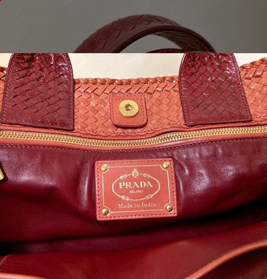 Prada Madras Woven Leather Tote Bag | Pre-Owned Luxury