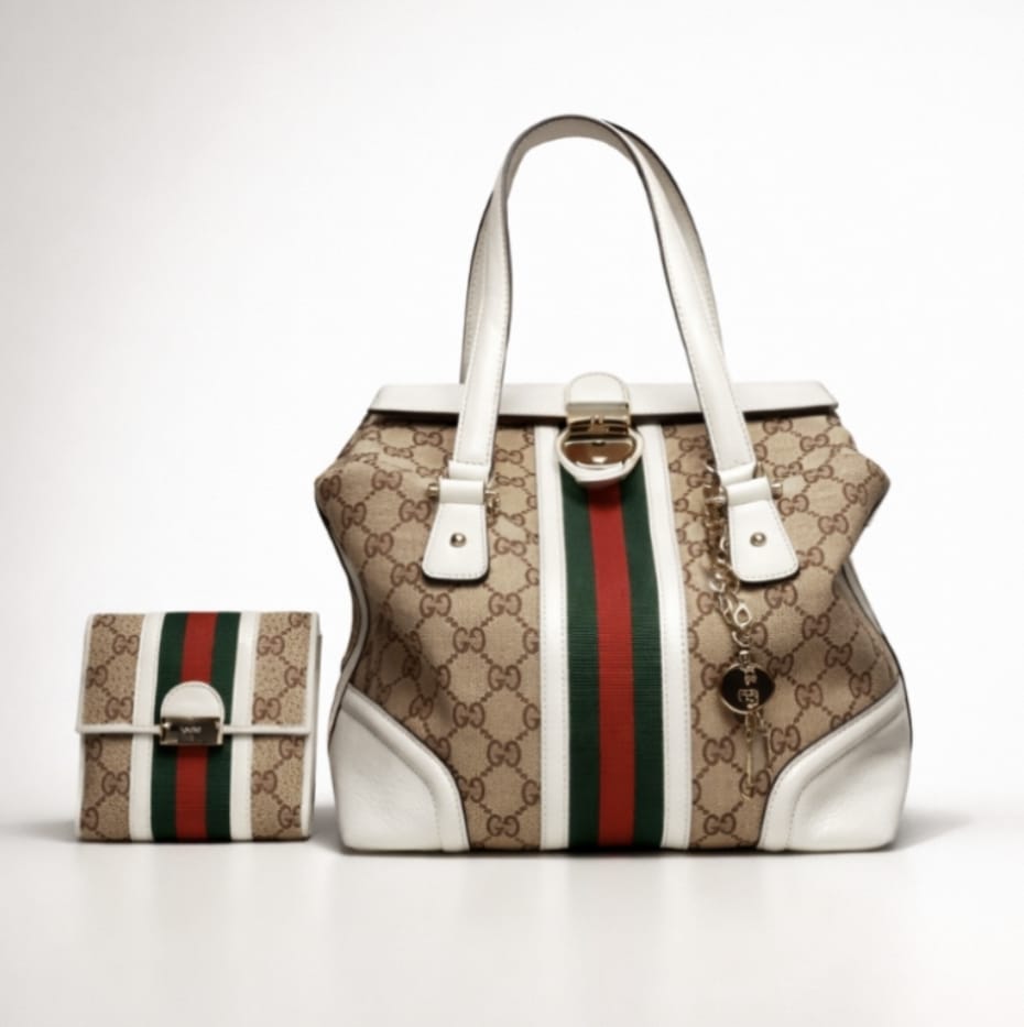 Gucci Treasure Boston Tote GG Supreme Off White + Wallet Shoulder Bag | Pre-Owned Luxury