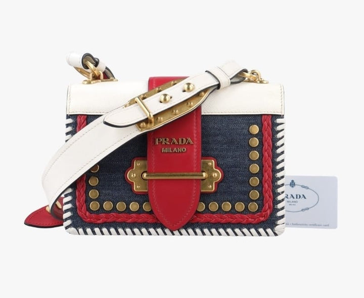 Prada Cahier Embellished Denim & Leather Small Crossbody Bag | Pre-Owned Luxury