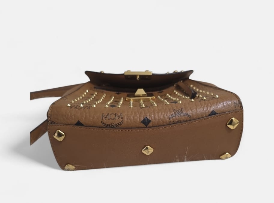 MCM Brown Visetos Coated Canvas & Leather Swarovski Top Handle Bag | Pre-Owned Luxury