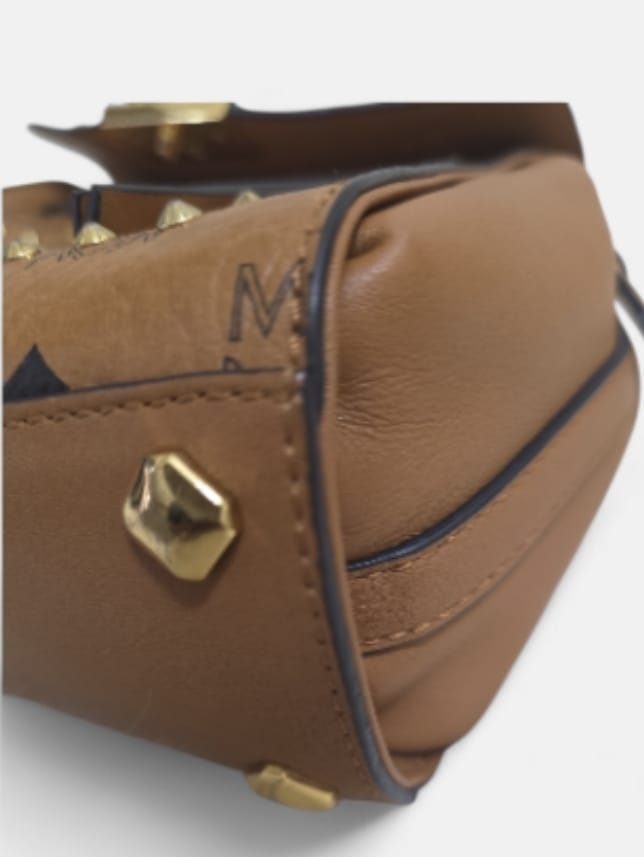 MCM Brown Visetos Coated Canvas & Leather Swarovski Top Handle Bag | Pre-Owned Luxury