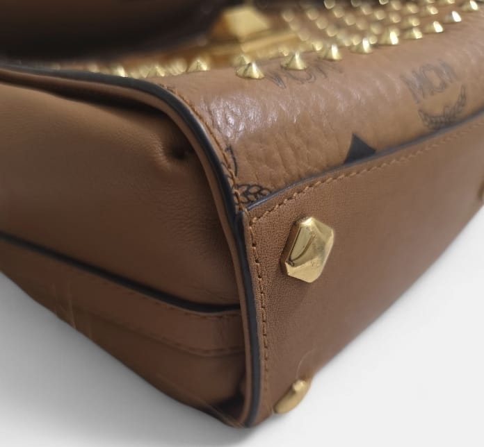 MCM Brown Visetos Coated Canvas & Leather Swarovski Top Handle Bag | Pre-Owned Luxury