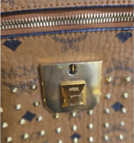 MCM Brown Visetos Coated Canvas & Leather Swarovski Top Handle Bag | Pre-Owned Luxury