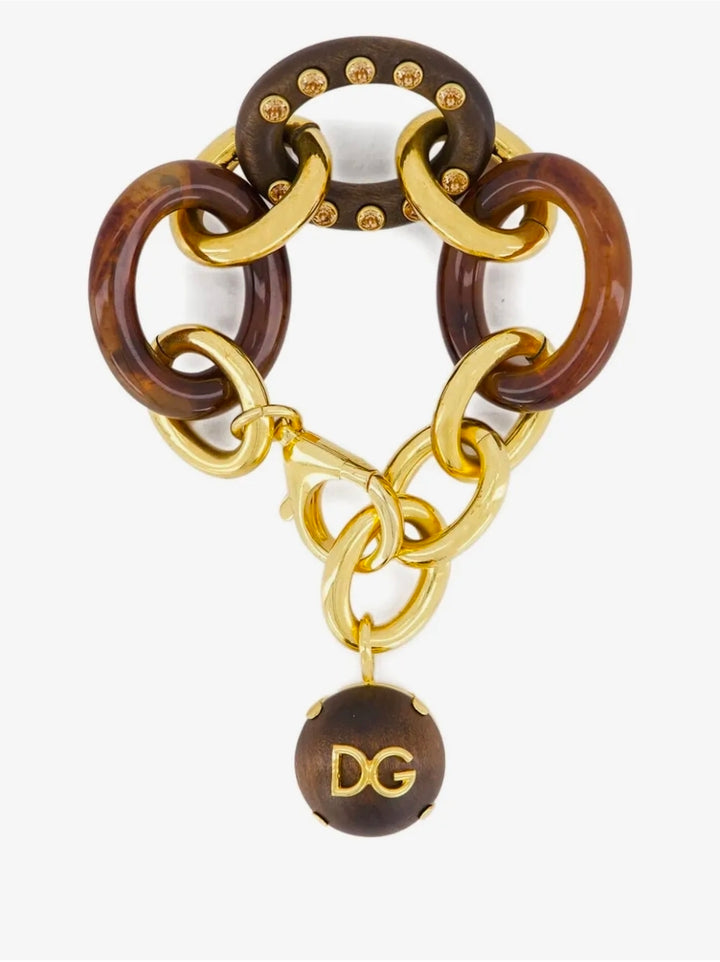 Dolce&Gabbana Tortoiseshell Resin and Wood Link Chain Bracelet