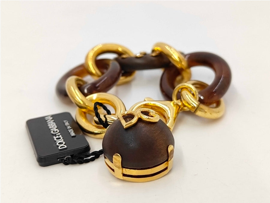 Dolce&Gabbana Tortoiseshell Resin and Wood Link Chain Bracelet